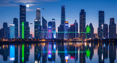 Shanghai skyline at night with skyscrapers,China.の素材