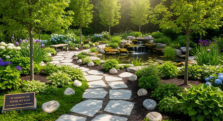 Luxury landscape design of the summer garden. Beautiful landscaped garden.の素材
