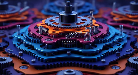 3d illustration of gears and cogwheels, abstract background.の素材