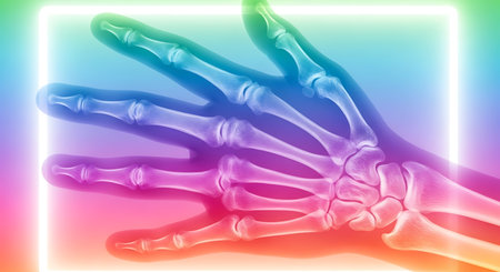 X-ray of human hand with glowing frame. Vector illustration.の素材