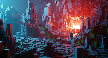 3d render, abstract digital city in red and blue colors, digital cityの素材