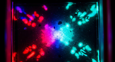 Colorful neon lights on a black background. Abstract background for design.の素材