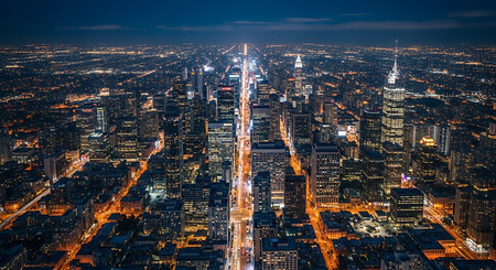 Aerial view of Chicago downtown at night, Illinois, USA.の素材