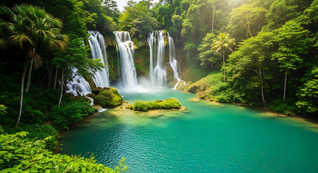 Tad Mok waterfall in Kanchanaburi province, Thailandの素材