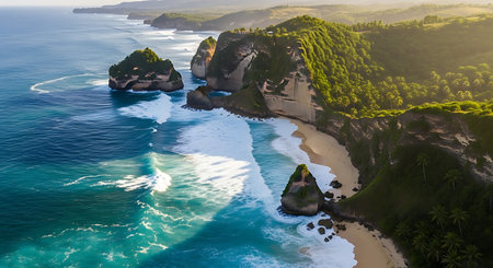 Aerial view of the beach in Nusa Penida, Indonesiaの素材