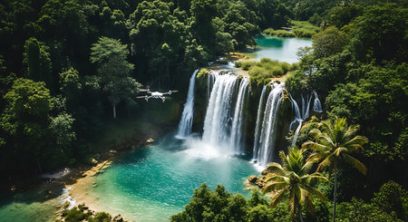 Waterfall in tropical forest, Plitvice Lakes National Park, Croatiaの素材