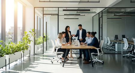 Group of business people working together in modern office. This is a 3d render illustrationの素材