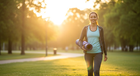 Young woman jogging in the park at morning. Healthy lifestyle.の素材