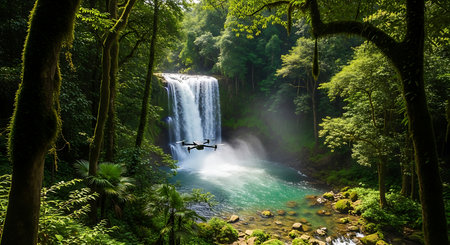 Waterfall in deep forest at Doi Inthanon National Park, Thailandの素材