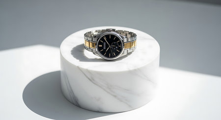 Luxury watch on white marble table. Luxury watch on white background.の素材