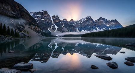 Moraine Lake at Sunrise, Banff National Park, Alberta, Canadaの素材