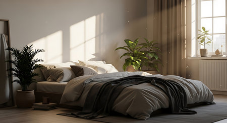 Bedroom interior in scandinavian style. 3d renderの素材