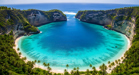 Aerial view of beautiful beach on the island of Nusa Penida, Indonesiaの素材