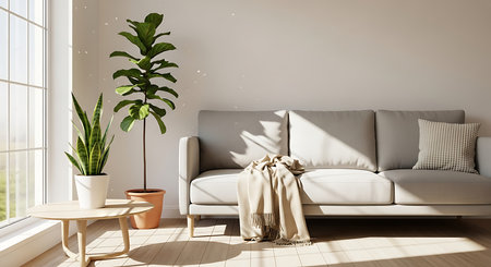 modern bright interiors apartment Living room mockup illustration 3D rendering computer generated imageの素材