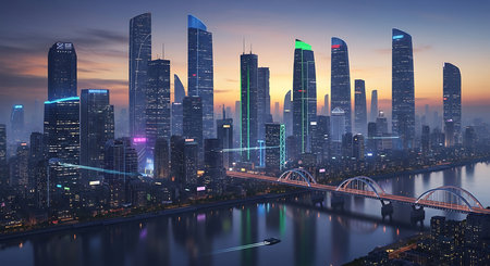 Shanghai skyline and skyscrapers at night,China.の素材