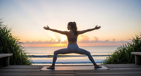 Healthy breakfast. Sandwich with poached eggs, avocado, berries and green smoothie on wooden table, isolated on white backgroundの素材