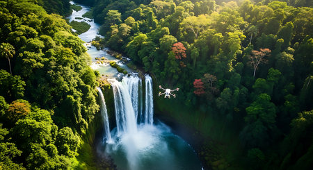 Young beautiful woman with umbrella walking in the autumn park. Autumn concept.の素材