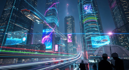 Cyborg working in a laboratory. 3d rendering toned imageの素材