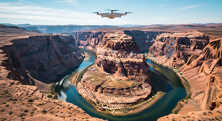 Drone flying over Canyonlands National Park, Utah, USA.の素材