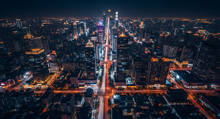 Aerial view of shanghai city at night,China.の素材