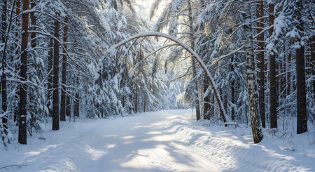 Snowy winter forest. Beautiful winter landscape with snow covered trees.の素材