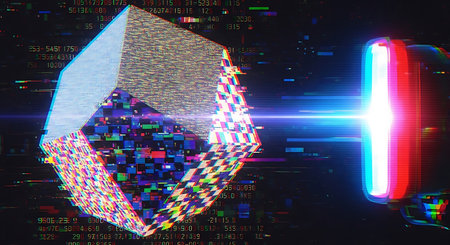 3d render, abstract digital background with neon lights, cyberpunk style, computer generated imagesの素材