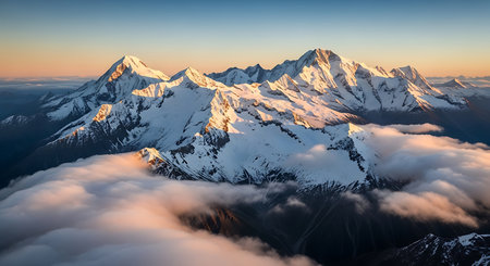 Panorama of Himalaya mountain range at sunrise, Annapurna Conservation Area, Nepalの素材