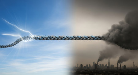 Conceptual image of industrial chimneys with smoke coming out of themの素材