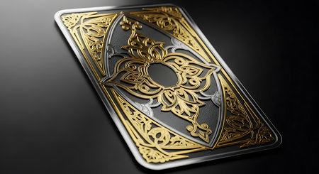 3d illustration of ornamental frame in black and gold over black backgroundの素材