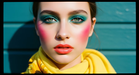Fashion portrait of young beautiful woman with bright make-up.の素材