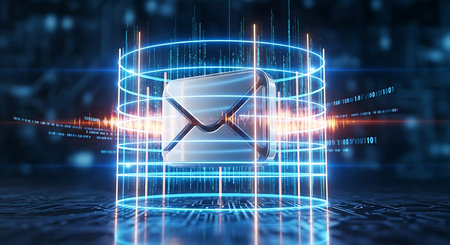 Close up of electronic mail icon on digital background. 3D renderingの素材