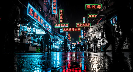 Night view of a street in Hong Kong.の素材