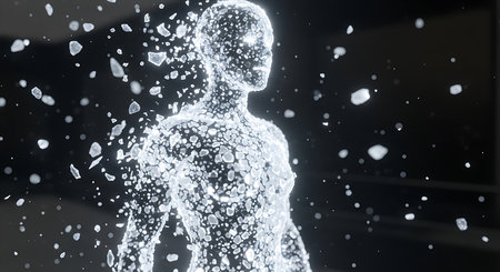 3D rendering of a female figure in water splashes on a black backgroundの素材