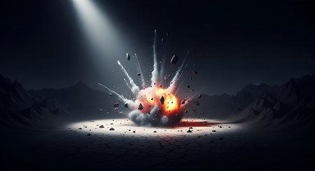 Explosion of bomb. Mixed media. Mixed media. Mixed mediaの素材