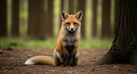 Red fox (Vulpes vulpes) sitting on the groundの素材