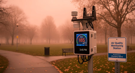 Automatic stopwatch in a park during a foggy morning.の素材