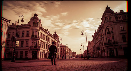 Vintage street view of old town in Lviv, Ukraine.の素材