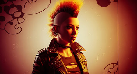 3D rendering of a female cyborg in a futuristic style.の素材