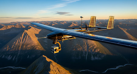 Futuristic flying saucer in the mountains. 3D renderingの素材