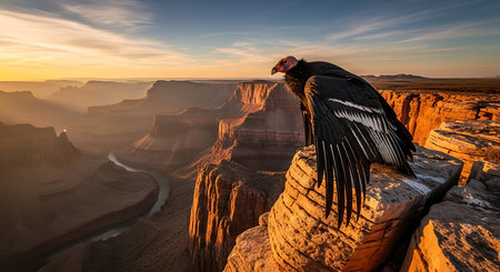 Andean condor at sunset, Grand Canyon National Park, Arizona, USAの素材