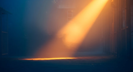 Foggy night in the city. The rays of the sun.の素材