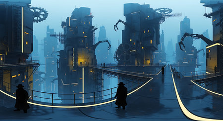 Futuristic city in the fog. The concept of the future.の素材