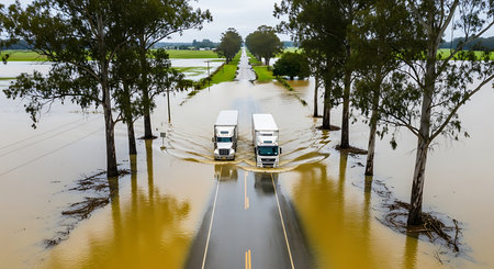 flooded fields after heavy rains in Queensland, Australia. Flooding is a major problem in Queensland, Australia.の素材