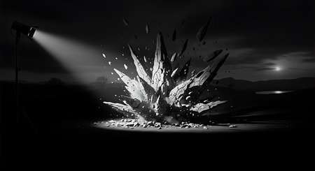 Conceptual image of broken glass on dark background. Mixed mediaの素材