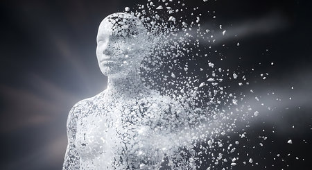 Digital composite of 3D man made of water splashes against black backgroundの素材