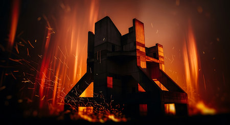 Burning factory building. 3d illustration. Global warming concept.の素材