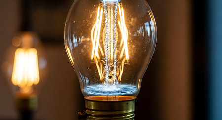 Close up view of a vintage incandescent Edison light bulb.の素材