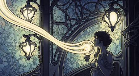 Illustration of a fairy tale character in front of an iron gate.の素材