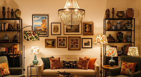 Luxury living room interior with armchairs, armchairs and lampsの素材