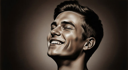 Portrait of a young man with a smile on his face.の素材